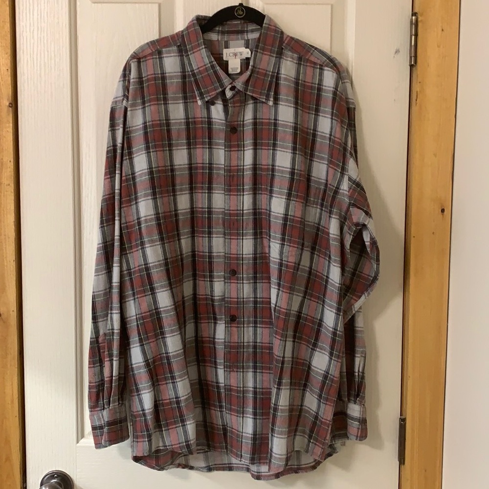 EUC J.Crew Red & Gray Plaid Flannel Shirt